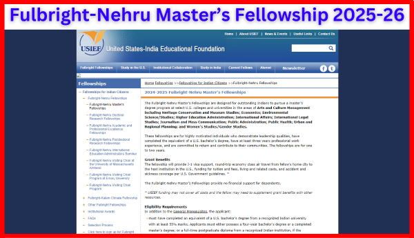 Fulbright-Nehru Master’s Fellowship 2025-26