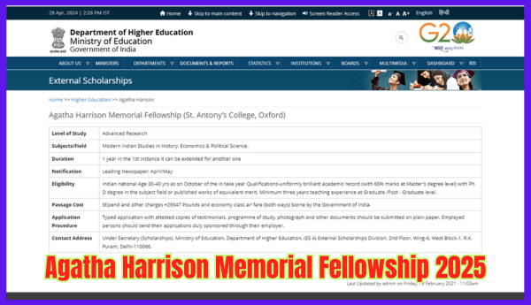 Agatha Harrison Memorial Fellowship 2025